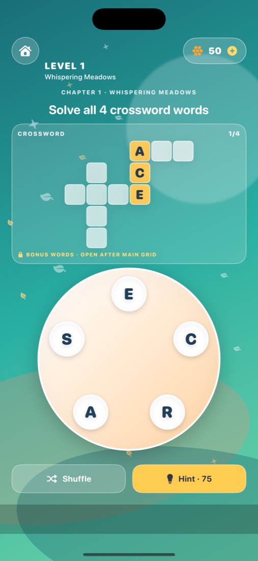 Crossword with an answer filled